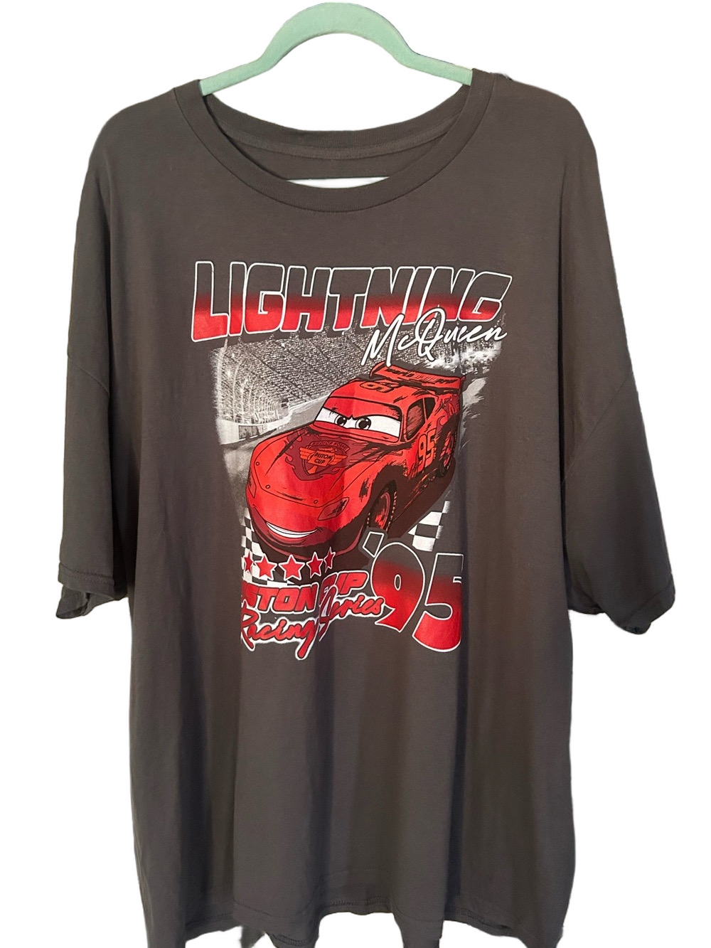 Disney Pixar Cars Lightning McQueen  Race T-Shirt Size 3XL Grey Red Cotton